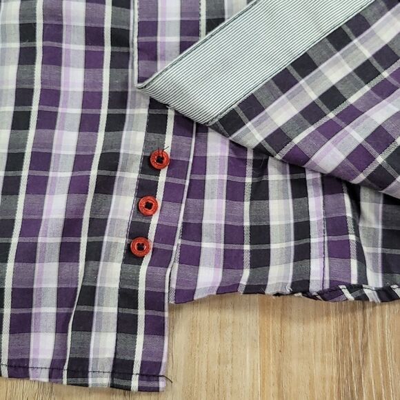 🧡Sovereign Code Purple Plaid Buttoned Short Sleeve Shirt Small - Picture 7 of 11